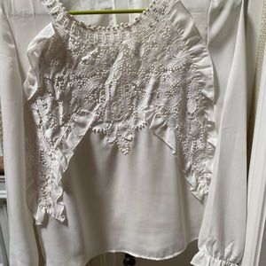 Shein white lace cutout top